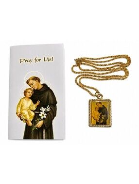 ST ANTHONY OF PADUA MEDAL NECKLACE GOLD TONE CONVENTUAL FRANCISCAN FRIARS NOS
